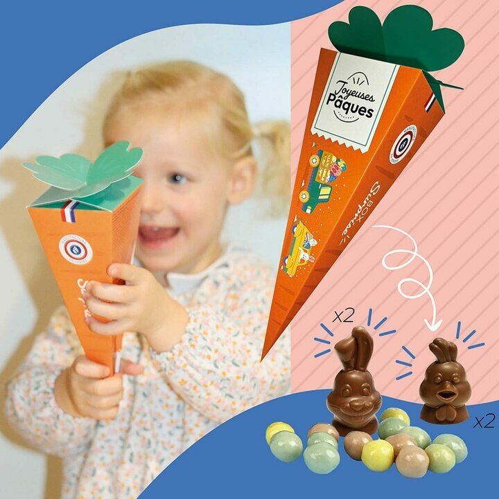 Box surprise enfant de Pques avec des croustybilles et 4 moulages en chocolat lait
