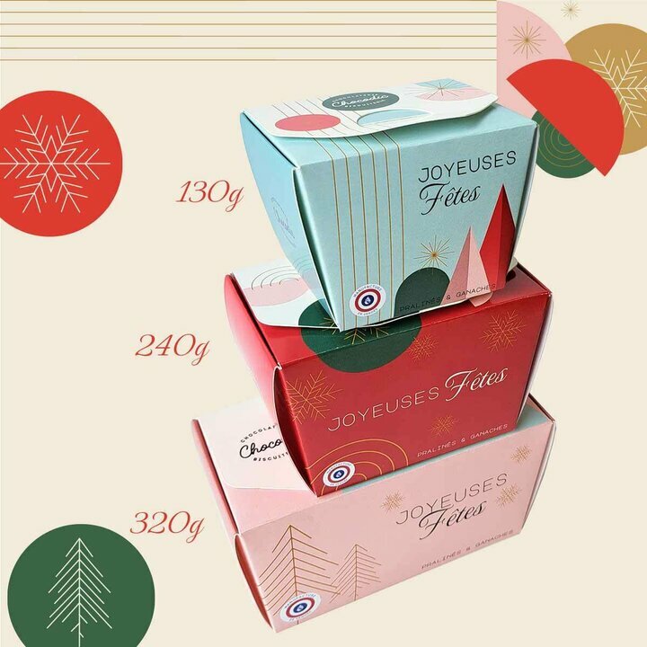 3 tailles de ballotins de chocolats fins de Nol