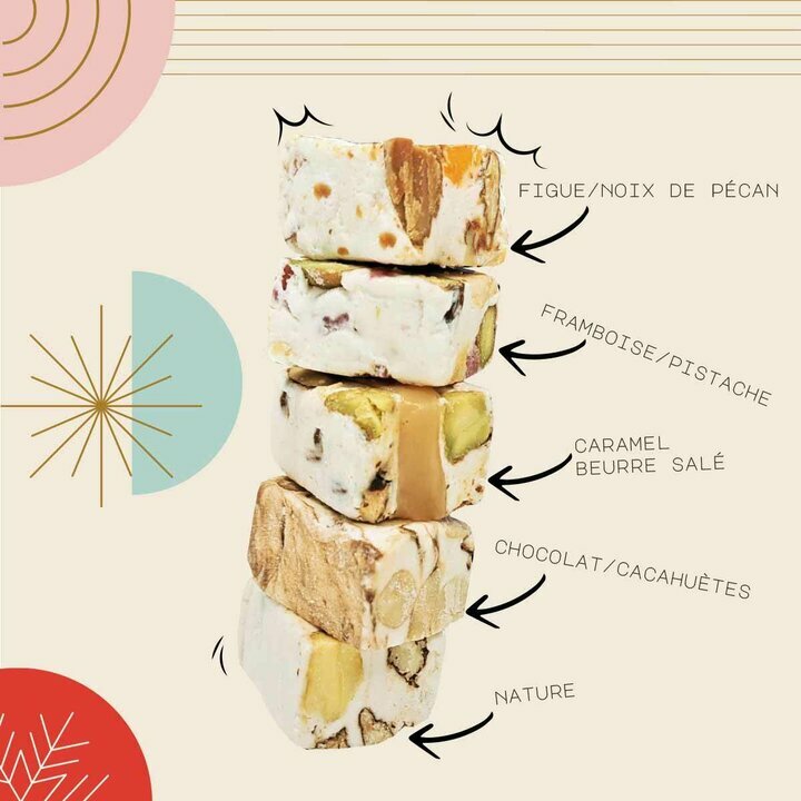 Assortiments de nougats prsents dans le coffret