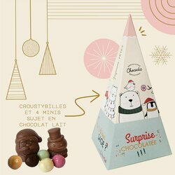 Cone surprise compos de billes de crales enrobs de chocolat et de 4 minis sujets de nol en chocolat lait