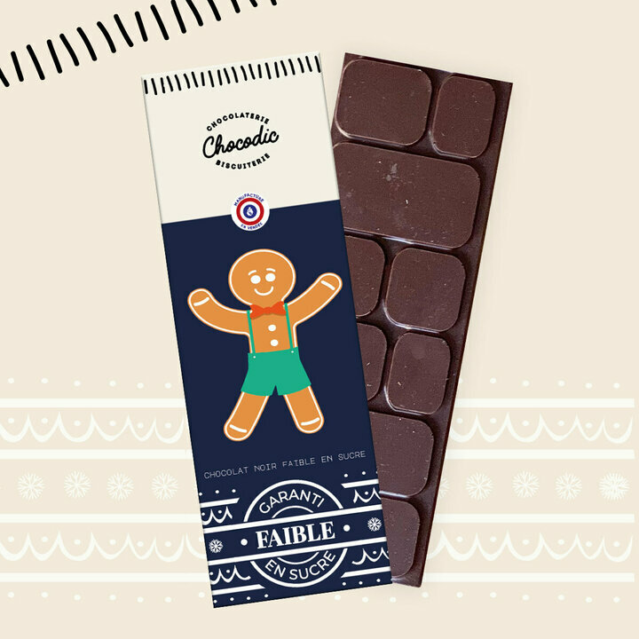 Tablette de chocolat Noir de Nol faible en sucre
