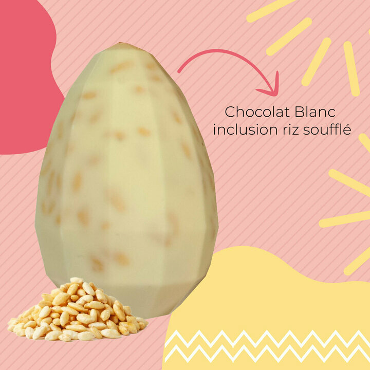 Oeuf chocolat blanc inclusion riz souffl