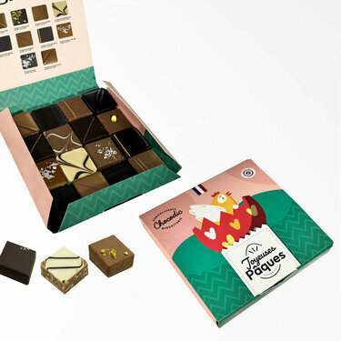 Coffret de chocolats fins pralinés de Pâques
