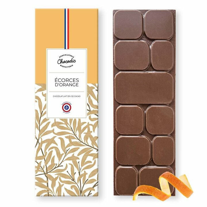 Tablette chocolat Lait écorces d'orange Tablette de Chocolat Lait Ecorce d'Orange