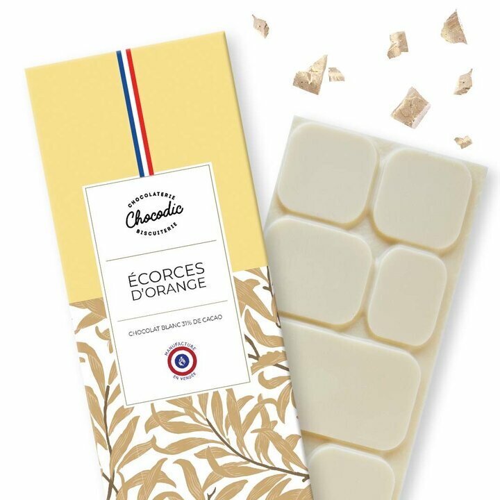 Tablette chocolat blanc écorces d'orange Tablette de Chocolat Saveur Chocolat Blanc Ecorce d'Orange