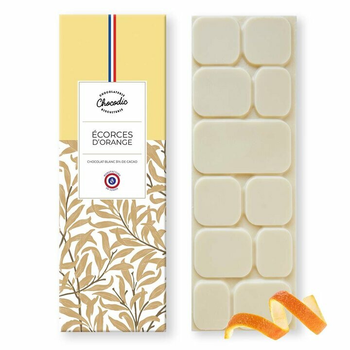 Tablette chocolat blanc écorces d'orange Tablette de Chocolat Blanc Ecorce d'Orange