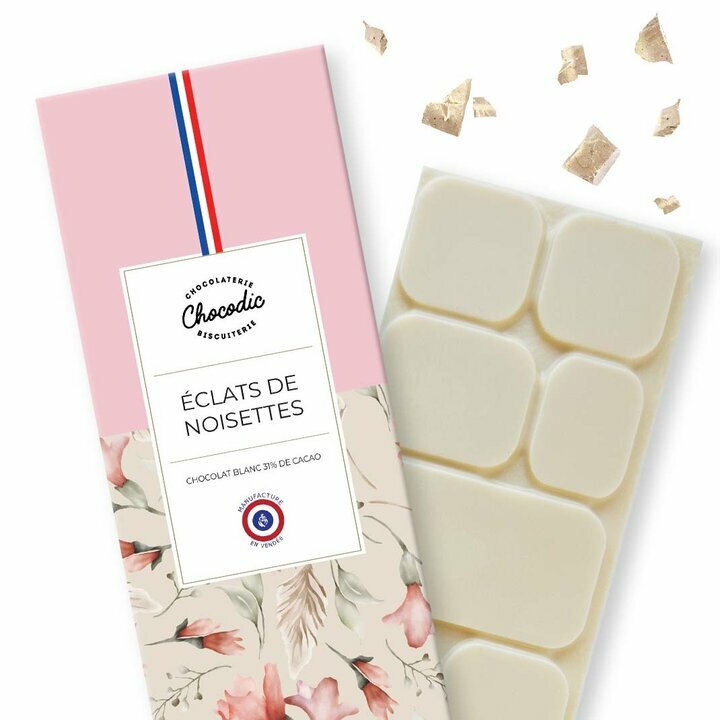 Tablette chocolat blanc éclats de noisettes Tablette de Chocolat Saveur Chocolat Blanc aux éclats de noisettes